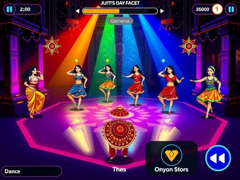 Dandiya Dynamo gameplay screenshot showing colorful dance moves